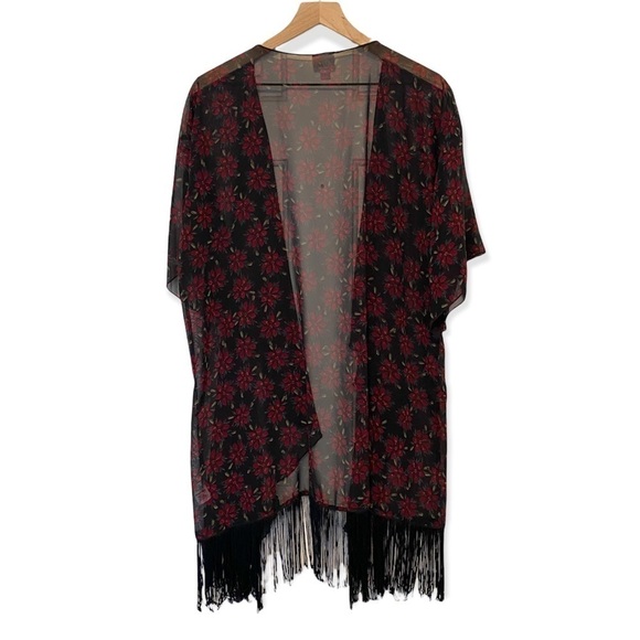 Lularoe beach coverup floral fringe waterfall open shirt size large - Picture 3 of 6